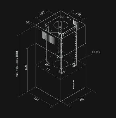 Erdvinis gartraukis Quadro Moderno Glass Black Gesture Control - Juoda - Rysunek techniczny